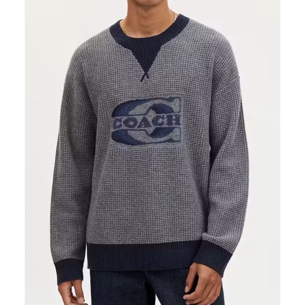 Mens Coach Signature Gradient  Sweater Large  Wool Cashmere Grey RARE!